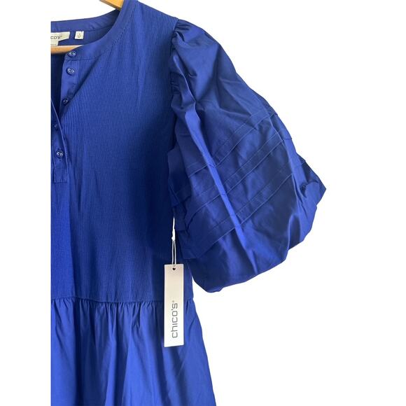 Chico’s Size 1US Medium Blue Tiered Puff Sleeve Midi Dress NEW - Picture 5 of 8